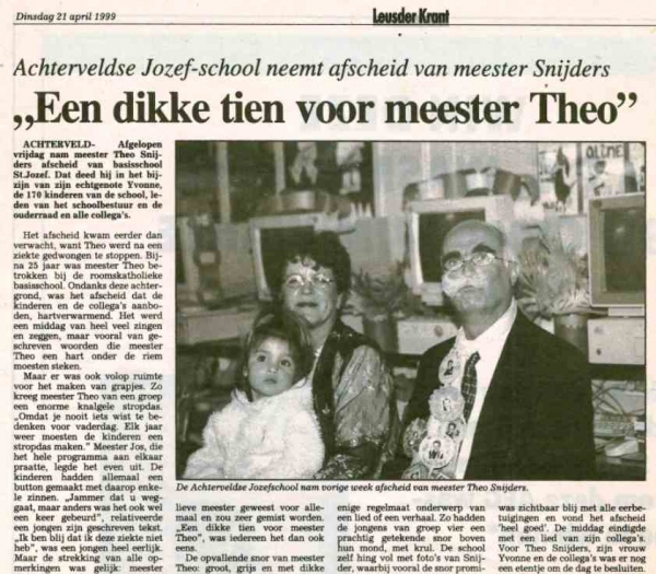 1999 Tijdlijn afscheid Theo Snijders 1999 Tijdlijn afscheid Theo Snijders